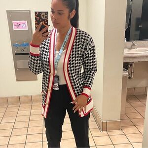 VENUS Black and White Knit with Red Trim